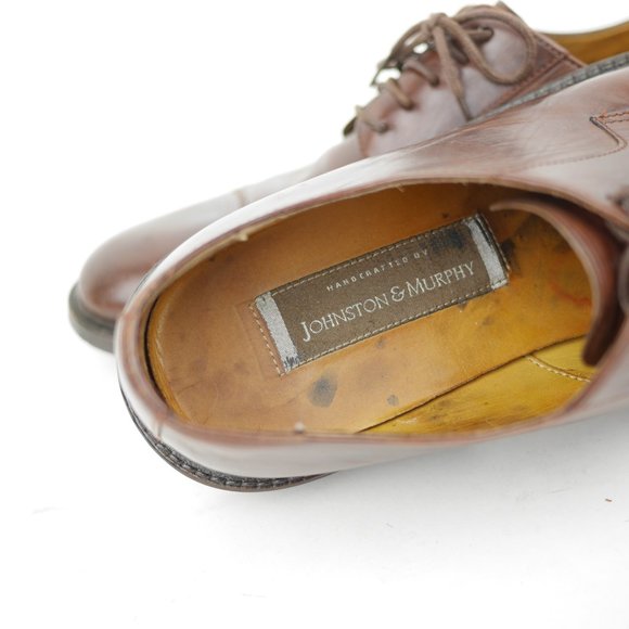 JOHNSTON & MURPHY Men\'s 10 - Brown leather Oxford Dress Shoes cap toe business
